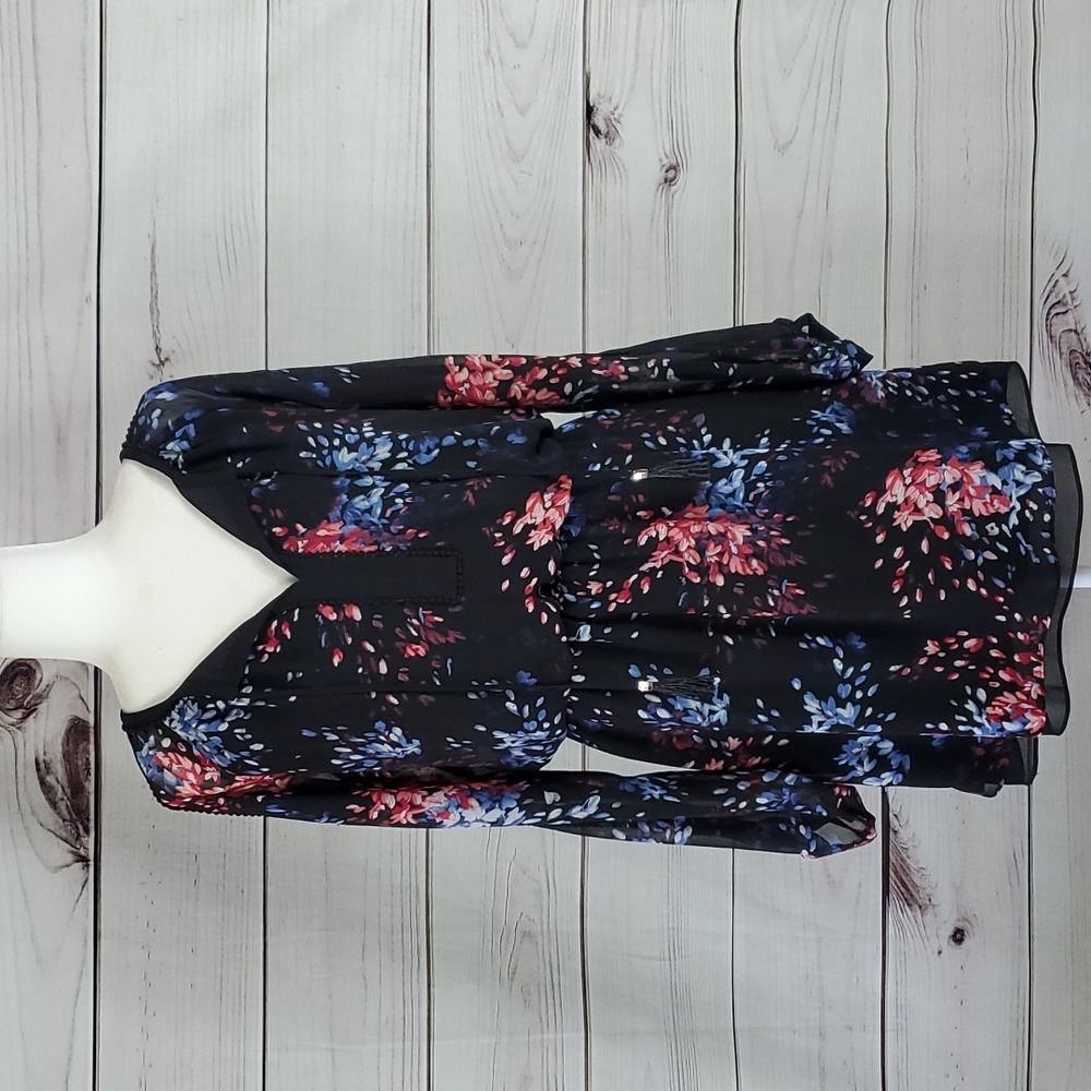 White House Black Market Black Floral Long-Sleeve Dress